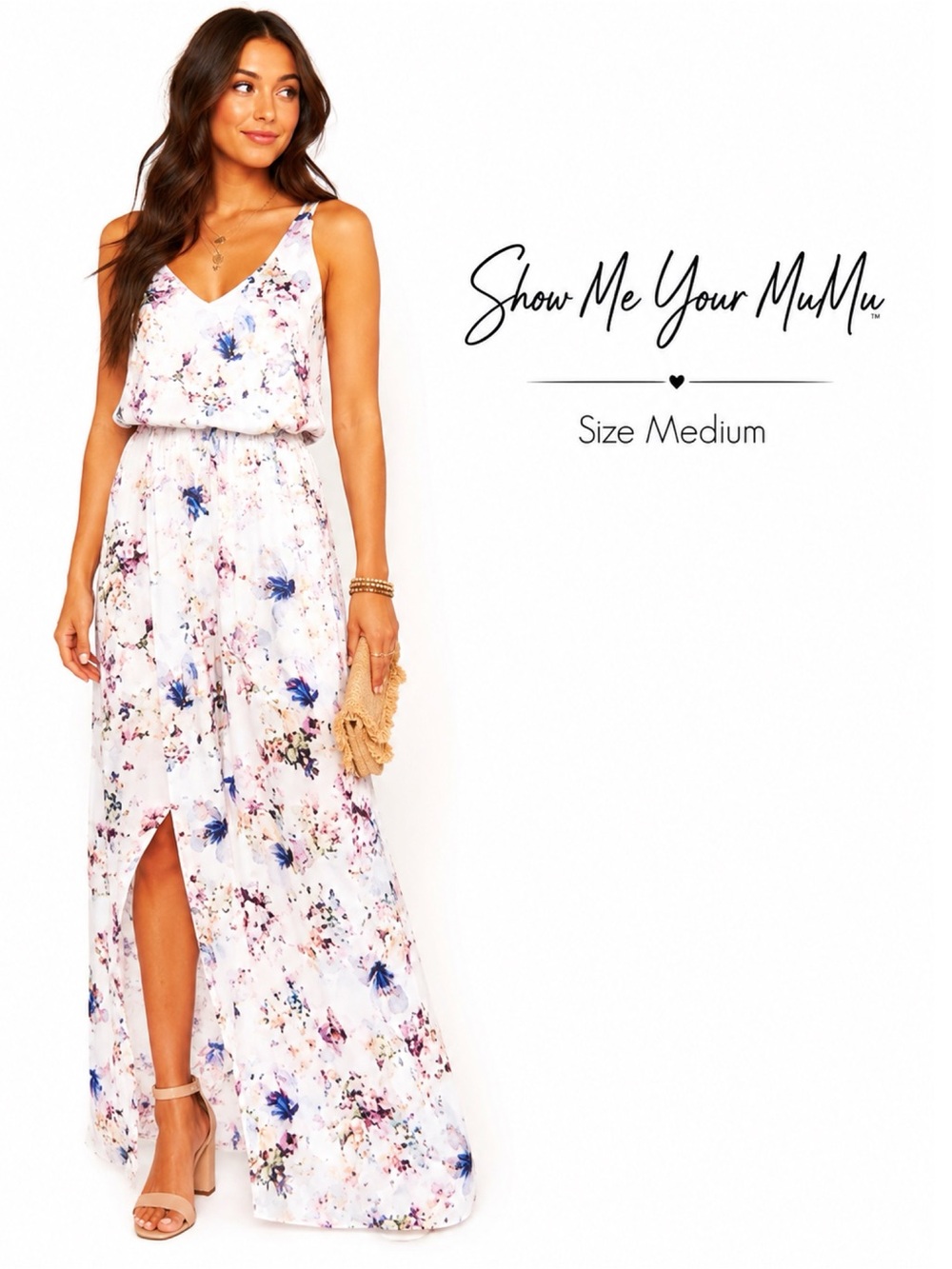 SHOW ME YOUR MUMU White Floral Silky Satin Maxi Dress Size Medium. OBO!!!!!!